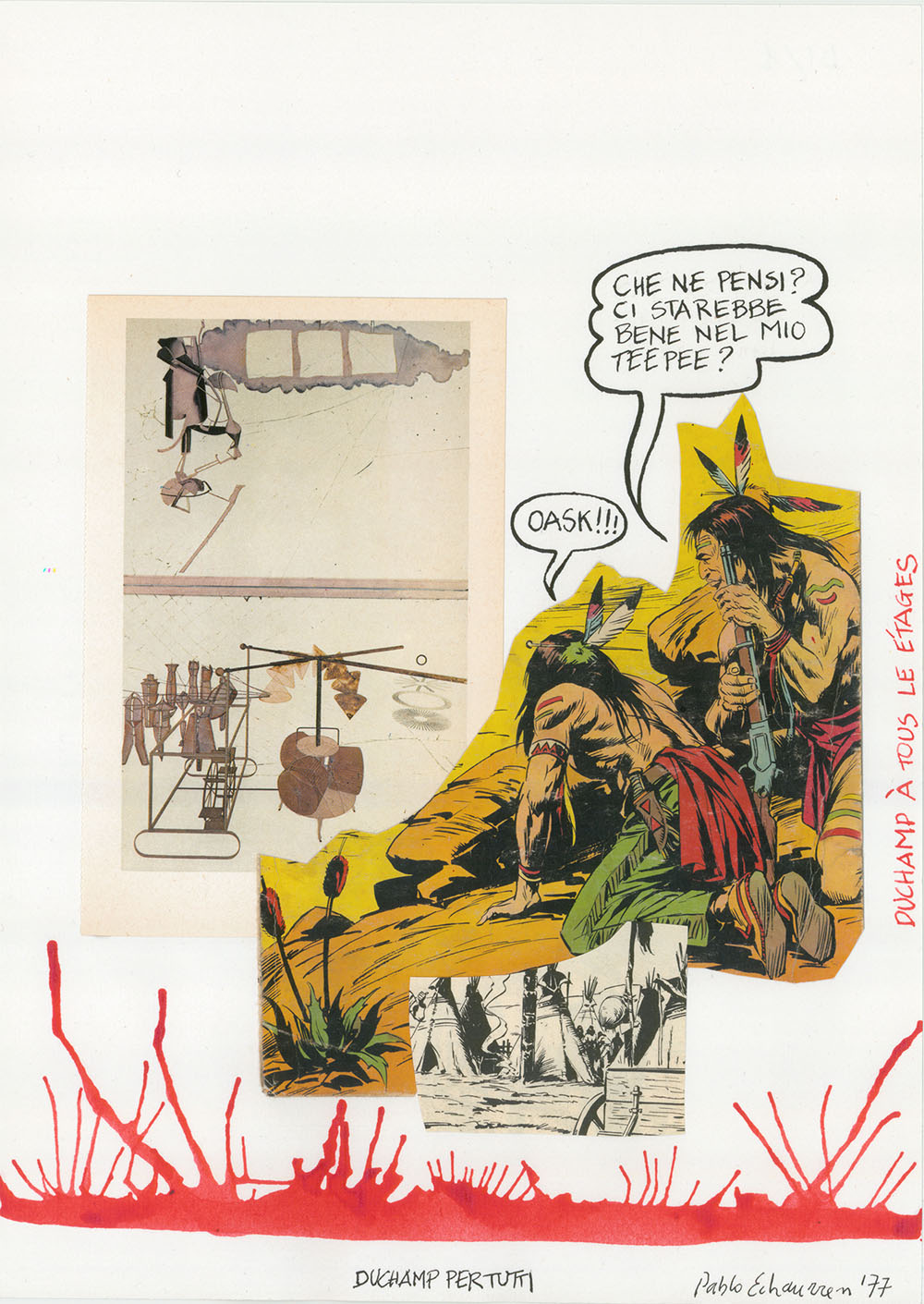 Duchamp per tutti, 1977, china e collage su carta, 34 x 24 cm